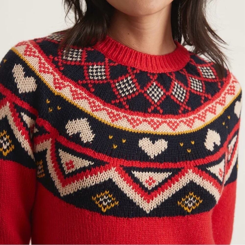 Marine Layer Archive Alpine Knit Sweater in Red Fair Isle Women’s XS $158 - Picture 4 of 9